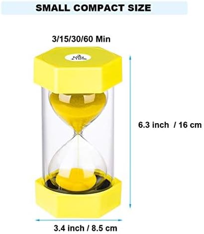 Hourglass Sand Timer 15 Minute: Colorful Sand Clock 5 Minute, Small Yellow Sand Watch 15 Min, Plastic Hour Glass Colorful Sandglass Timer for Kids, Games, Classroom, Decor