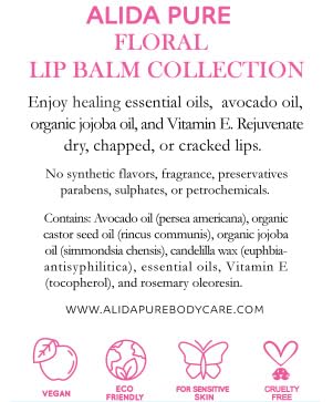 Floral Lip Balm Collection, Vegan Set, Beeswax Free, with Organic Jojoba and Avocado Oil, Vitamin E, Natural Moisturizer for Dry, Chapped or Cracked Lips, 3 Tube Set
