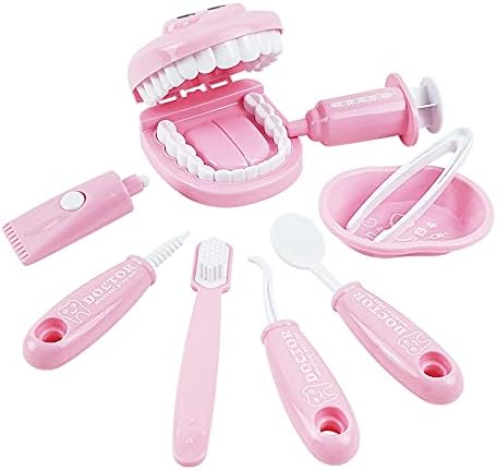Bundle 19PCS = 9PCS Plastic Simulation Dentist Play Set (Pink) + 10PCS Plastic Dinosaur Simulation Dentist Play Set (Red)