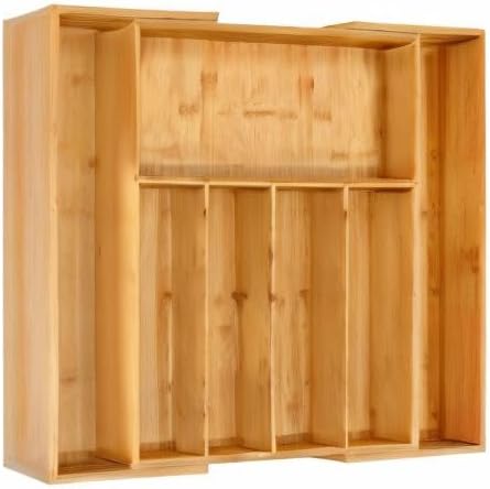 VaeFae Premium Bamboo Drawer Organizer, Expandable Silverware Drawer Organizer, Cutlery Tray with Dividers for Kitchen Utensils (Natural, Large)