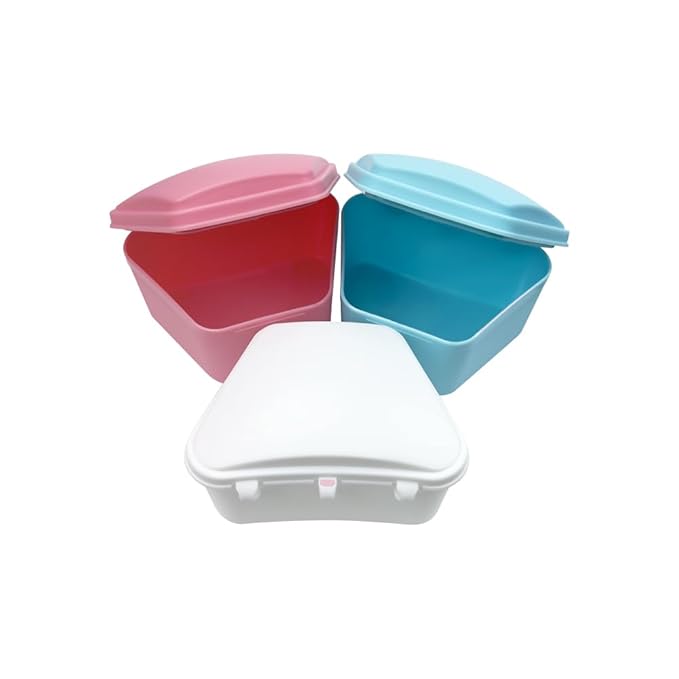 2PCS Trapezoid Retainer Case, Convenient Mouth Guard Cases, Multicolored Denture Bath Box for Aligner, Retainers, Mouth Guard, Night Guard, Travel Cleaning