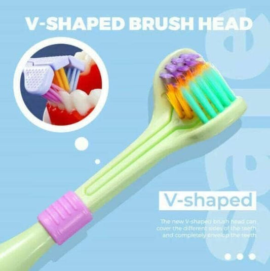 Katartizo 2 Pcs Random Color Three-Sided Soft Hair Toothbrush, Effective Wrap-Around Design, Deeply and Thoroughly to Clean Teeth and Gums, Manual Toothbrushes Suitable for Adults and Children