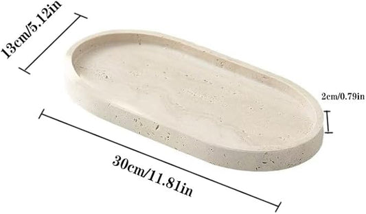 Natural Marble Tray, Oval Vanity Decorative Tray for Bathroom Counter, Countertop Stone Organizer, Catchall Tray for Kitchen, Perfume, Candles, Jewelry Dish Decorative Tray