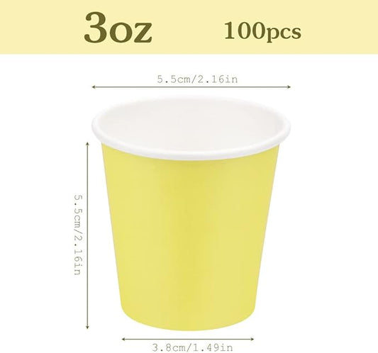 100 Pack 3oz Yellow Paper Cups,Mouthwash Cups, Disposable Bathroom Cups,Small Paper Cups 3oz Ideal for Bathroom, Supermarket, Birthday Party, Picnic and BBQ