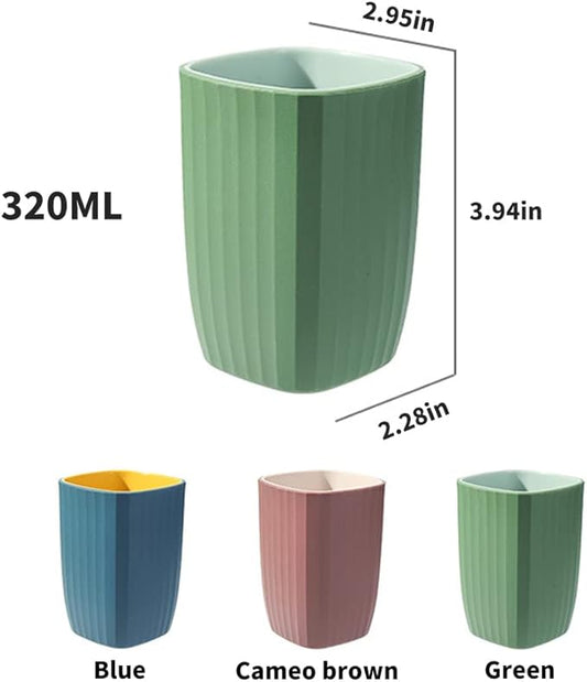 Tumbler Cup Toothbrush Cup 300ml, Unforgettable Bathroom Toothbrush Holder Mouthwash Cup, Toothbrush Storage Box, Eco-Friendly Plastic Drink Cup, 3PCS (3 Colors) (Blue & Fuchsia & Green)