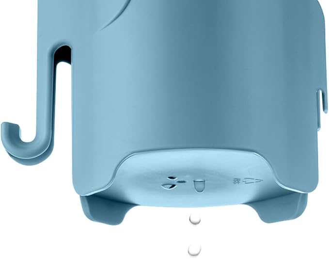 RyanLemon Elephant Toothbrush Holder for Toddler, Suction Cup Cute Toothbrush Holder for Kids, for Bathroom, with 3 Slots and 1 Hook, Blue