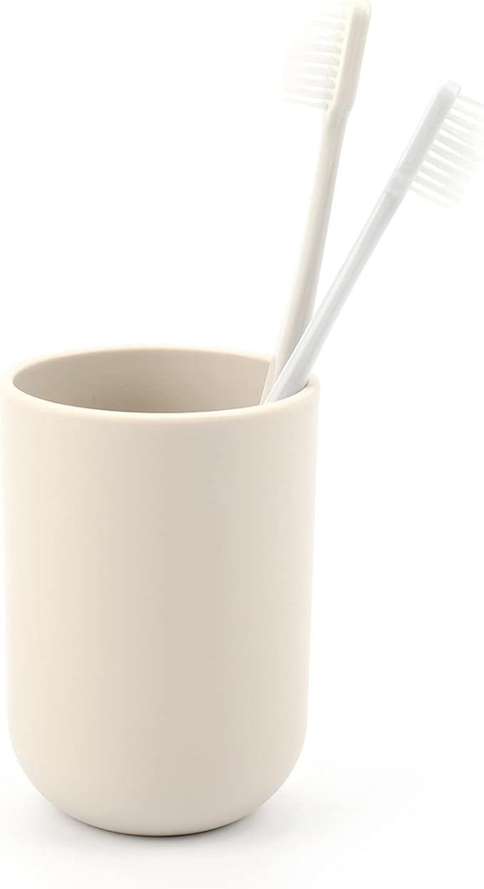 Toothbrush-Holder-Cup,Bathroom-Cup,Tooth-Brushing-Tumbler-Drinking-Teeth-Cup,Toothpaste-Countertop-Organizer,Rinse-Cup,Plastic 350ml (Beige)
