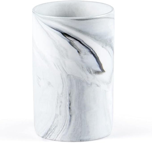 Bathroom Tumbler Cup, Ceramic Toothbrush Holder Stand for Mouthwash Rinsing, Toothpaste, Pen, Makeup Brush, Teaspoon Organizer, 10oz / 300ml (Marble Pattern)