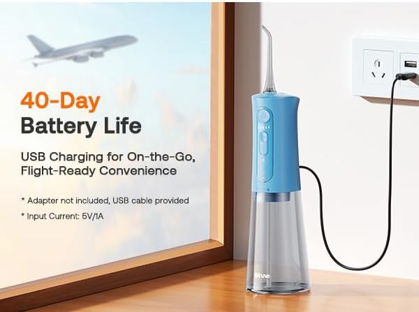 Bitvae Water Dental Flosser Teeth Picks, Cordless Portable Oral Irrigator, Powerful and Rechargeable Oral Irrigator, Brace Care, IPX7 Waterproof Water Dental Picks for Cleaning, Sky Blue