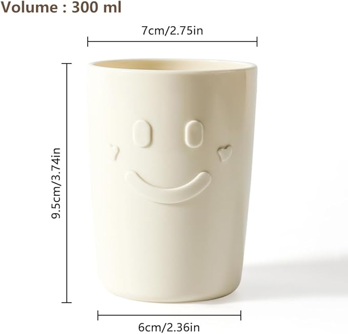 4Pcs Bathroom Tumbler Toothbrush Cups, Smiley Unbreakable Toothbrush Holders, Reusable Drinking Cups Plastic Mouthwash Cup Bathroom Brushing Cup 300ml (4 Colors), Beige, Blue, Gray, Brown