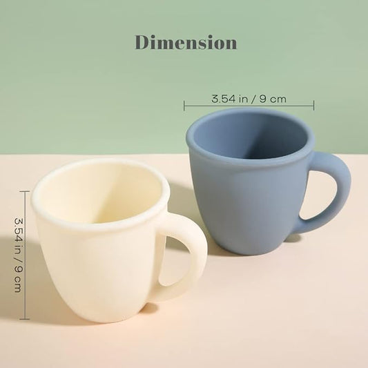 2 Pack Silicone Training Cups for Baby and Kids, Toddler Learning Cups with Handles, BPA Free, Microwave and Dishwasher (White & Grey Blue)