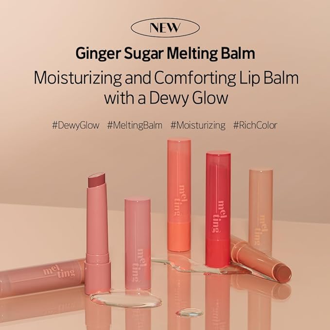 Etude Ginger Sugar Melting Balm Stick 03 Bare Peach | Tinted Moisturizing Lip balm | Natural Ingredients Hydrate Ginger, Sugar, Shea Butter Moisturizing Relaxing Effect | K-Beauty