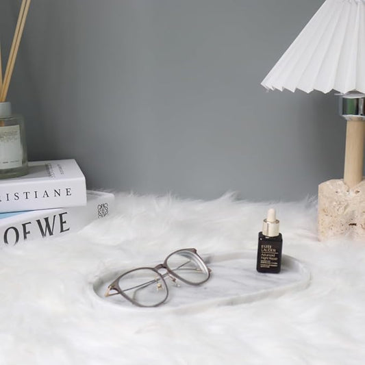 Natural Marble Tray, Oval Vanity Decorative Tray for Bathroom Counter, Countertop Stone Organizer, Catchall Tray for Kitchen, Perfume, Candles, Jewelry Dish Decorative Tray