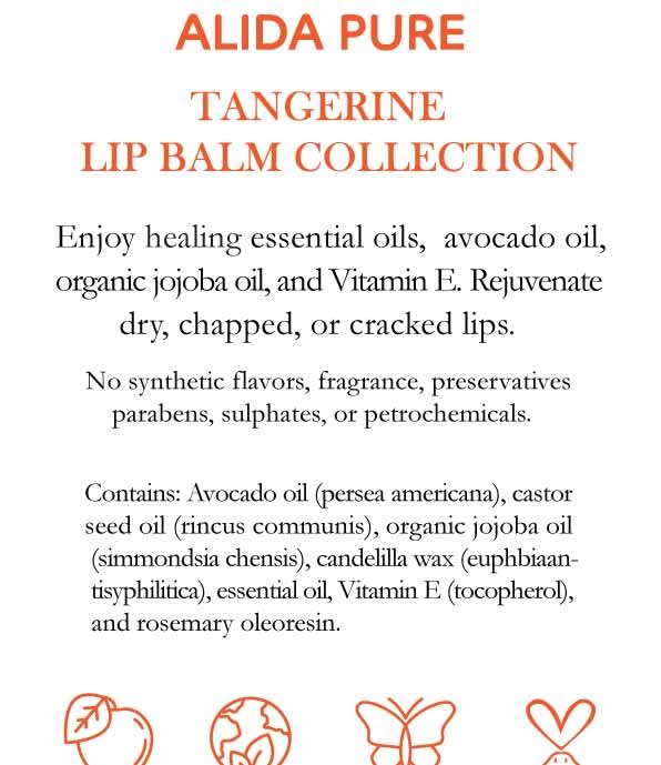 Tangerine Lip Balm, Vegan Set, Beeswax Free, with Organic Jojoba and Avocado Oil, Candelilla Wax, and Vitamin E, Natural Moisturizer For Dry, Chapped, or Cracked Lips, 3 Tube Set