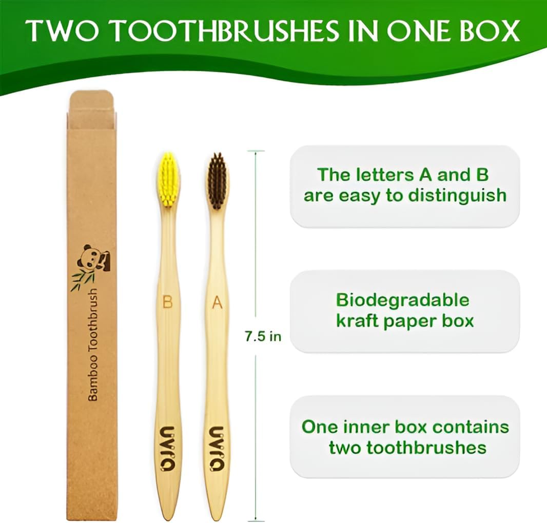 Bamboo Toothbrushes for Adults - 10 Pack Eco-Friendly, Biodegradable, Charcoal-Infused Soft Bristles Bamboo Toothbrush - Sustainable Plastic Free, Compostable Natural Wooden Toothbrushes