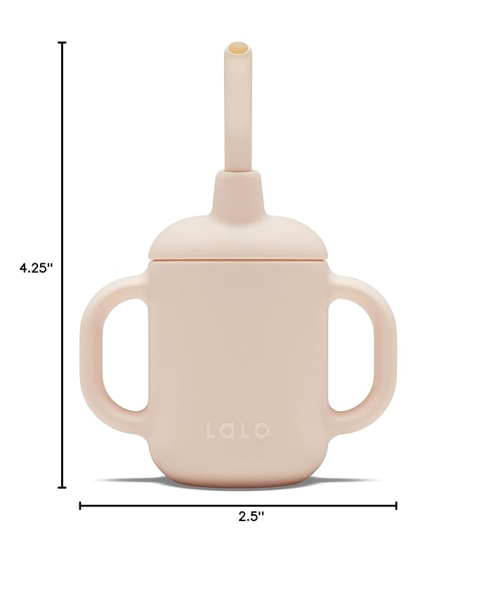 Lalo Little Cup, Non-Toxic Silicone Straw Cup with Handles - Baby and Toddler Sippy Cup - Mini Cup and Straw Training System, 4oz, Grapefruit