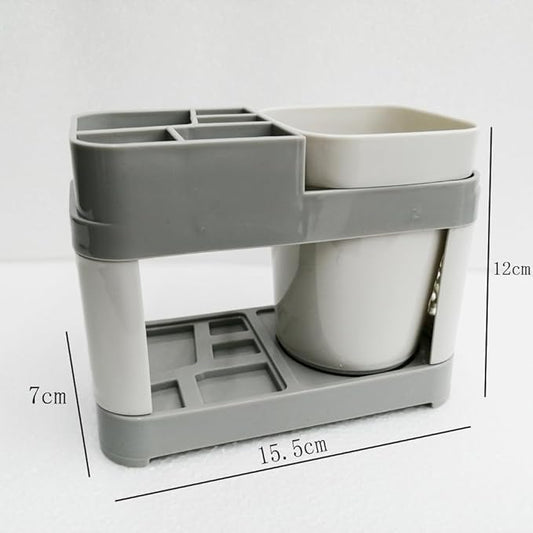 5 Slots Acrylic Toothbrush Holders Removable Compartment Bathroom Modern Plastic Bathroom Vanity Countertop Toothpaste Toothbrush Holder Stand with 1 Rinse Cup