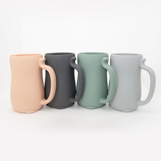 mandoo Baby Bath Rinse Cup - Food Grade Silicone - Shampoo & Body Washing Rinser Cup For Kids with Easy Grip Handle to Rinse Baby Shampoo and Soap - Baby Essentials (Dark Gray)