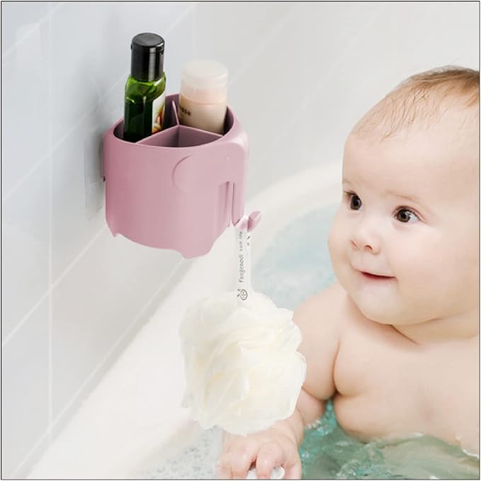 Elephant Toothbrush Holder for Toddler, Cute Toothbrush Holder for Kids, Electric Toothbrush Toothpaste Holder with 3 Rapid Drying Slots and a Hook for Bath Ball, Pink