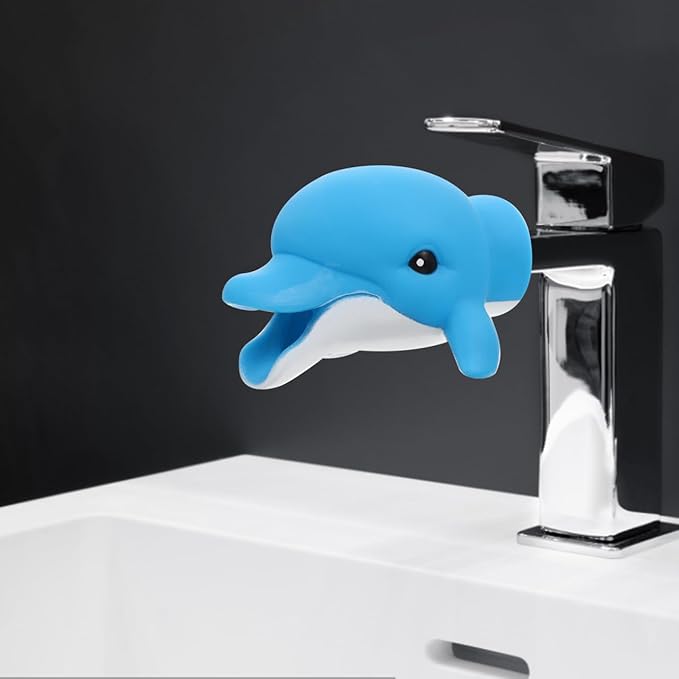 Kids Faucet Extension Cartoon Sink Faucet Extender Baby Hand Washing Tool Portable Vinyl Design 4.13X3.34X2.55 Inches Safe Bath Pourer for Toddlers