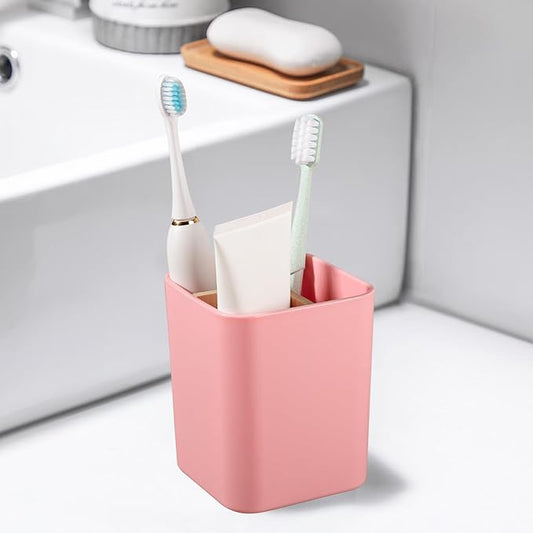 Bamboo Toothbrush Holder for Bathrooms, 3 Slots Toothbrush and Toothpaste Holder Bathroom Counter Organizer for Electric Toothbrushes, Floss, Razors - Pink
