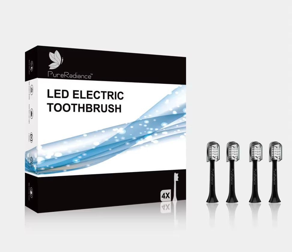 LED Whitening Toothbrush Replacement Heads – Pack of 4, Soft Bristles, Black – Compatible Sonic Brush