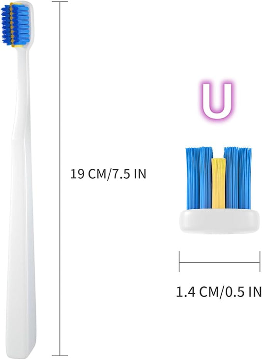 4 Pcs Orthodontic Toothbrush for Braces U-Shaped Soft Bristle with 4 Toothbrush Head Cover(Blue+White (4 Pack)