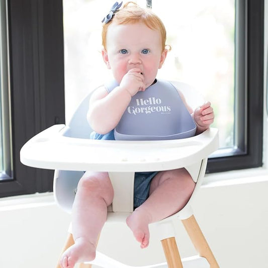 Baby Bib for Eating by Bella Tunno, Waterproof Silicone Bib with Large Food Catcher, Adjustable Fit for Babies 4-12 months & Toddlers 1-3 Years, Boys & Girls, Hello Gorgeous