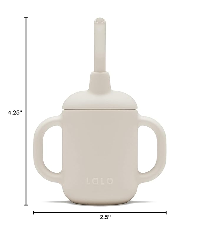 Lalo Little Cup, Non-Toxic Silicone Straw Cup with Handles - Baby and Toddler Sippy Cup - Mini Cup and Straw Training System, 4oz, Oatmeal