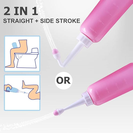 Peri Bottle - Postpartum and Perineal Care - 2 in 1 Portable Bidet - Portable Travel Bidet Sprayer for Women or Men- Handheld Jet Spray Bottle for Toilet (500ML, Pink)