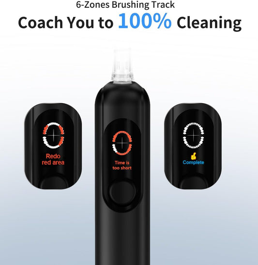 Electric Toothbrush with AI Smart Display, 4 Modes with Missed Spot Detection, Pressure Sensor, 2 Mins Timer, 40° Oscillating 52000 VPM Sonic Toothbrush with Travel Case, 2 Brush Heads, IPX7