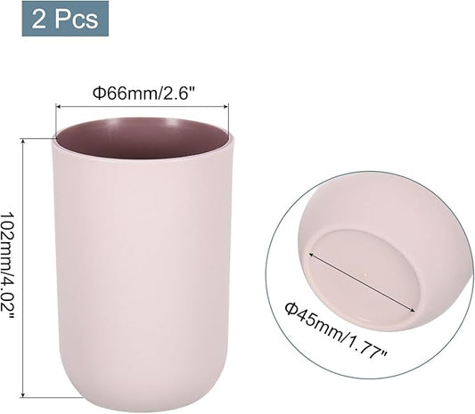 uxcell 2Pcs Plastic Drinking Cups, Double Color Unbreakable Reusable Bathroom Cup Mouthwash Cup Toothbrush Tumbler Holder, Pink