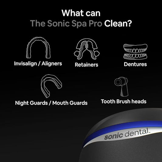 Sonic Pro Dental Cleaning Pod, 43kHz Ultrasonic Retainer Cleaner Machine for Dentures, Mouth Guards, Braces, Toothbrush Heads, Jewelry & All Dental Appliances, FSA/HSA Eligible (Onyx Black)