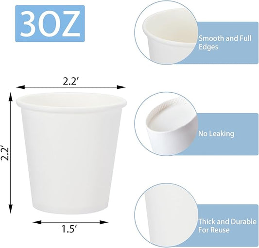 Lamosi 3 oz White Bathroom Cups 100 Pack, 3 oz Paper Cups, Mouthwash Cup, Mini Paper Cup for Parties, Picnics, Barbecues, Travel and Events