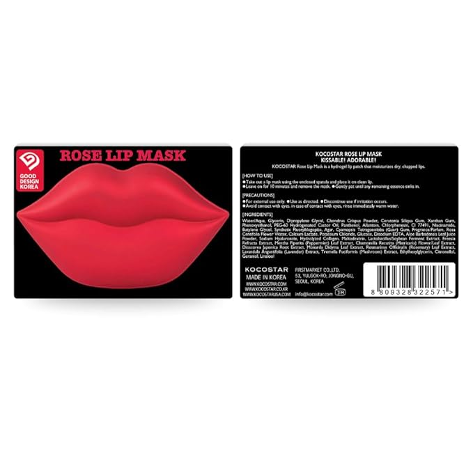 KOCOSTAR Rose Collagen Hydrogel Lip Mask with Niacinamide, Multi Functional Hydrating Lip Care for Dry and Chapped Lips, Hypoallergenic and Paraben Free, Korean Skincare (20 Count)