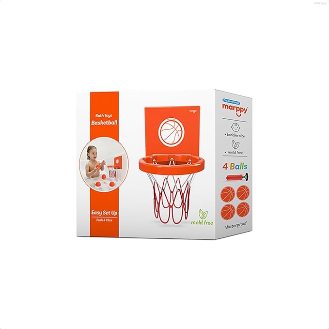 Bath Toys - Bathtub Basketball Hoop for Kids, Toddlers - Suction Cup Basketball Hoop and 4 Soft and No Hole Balls - Baby & Toddler Mini Basketball Hoop - Boys & Girls