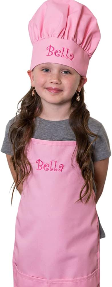 Personalized Embroidered Made In The USA - Add A Name Child Apron and Hat Set - Toddlers & Kids Sizes…