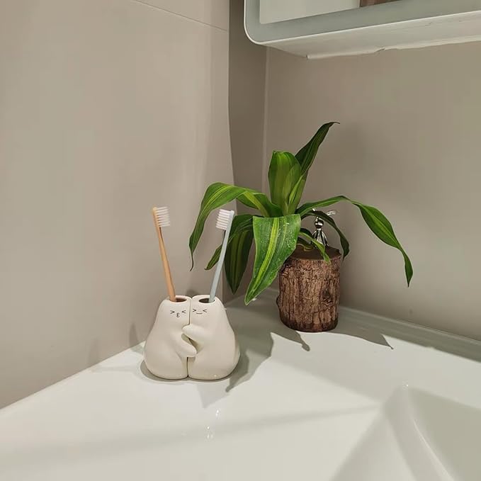 Ceramic Toothbrush Holder for Bathroom, Set of 2 Cute Tooth Brush Holders Pencil Holder for Bathroom Countertop Home Office Table Decor