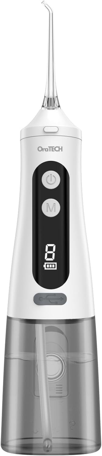 OraTECH Water Dental Flosser, Portable Cordless Oral Irrigator 350ML Rechargeable Travel IPX7 Waterproof Electric Flossing for Teeth Cleaning (White)
