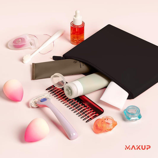 MAKUP Silicone Makeup Bag with Zipper, Washable Bag for Travel, Perfect for Organizing Cosmetics, Brushes, Tools and Toiletries (Black Out)