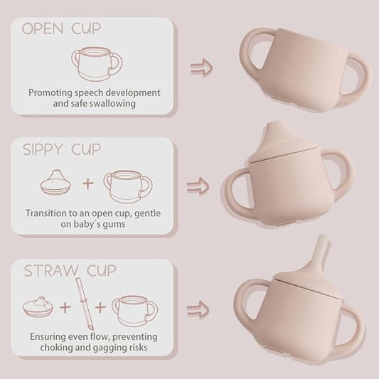 Moonkie Silicone Baby Sippy Cups | 3 Stages Training Cup Straw Cup for Infants Toddlers and Kid | 4 oz 1Pack