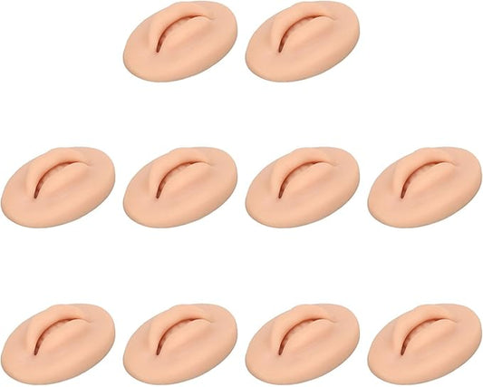 10pcs Practice Lips, Silicone Model Soft and Elastic Silicone Lips Fake Lips with Teeth Shape, Compact Size for Permanent Makeup Training (Dark)