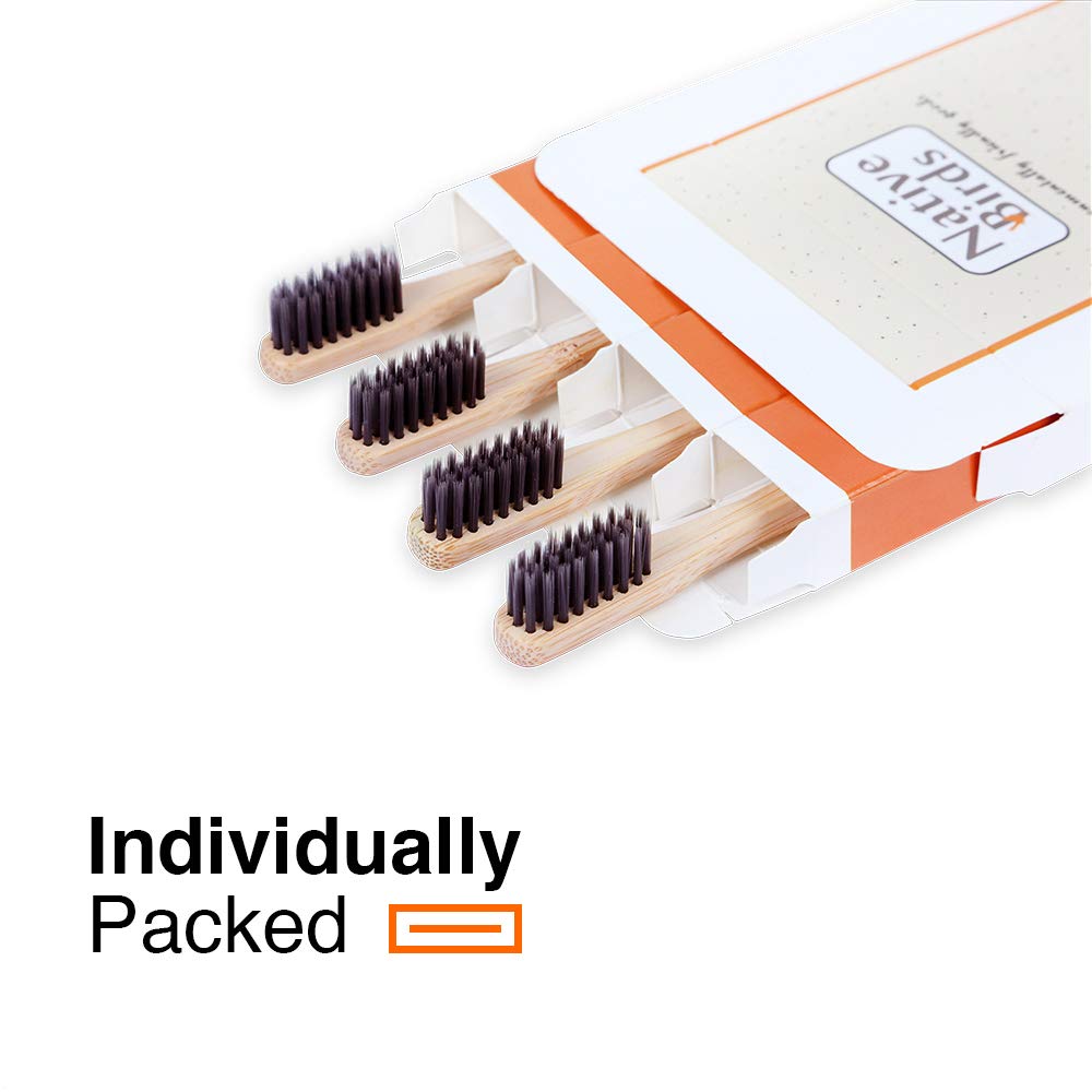Bamboo Toothbrush with Extra Soft Charcoal Infused Bristles, Set of 4