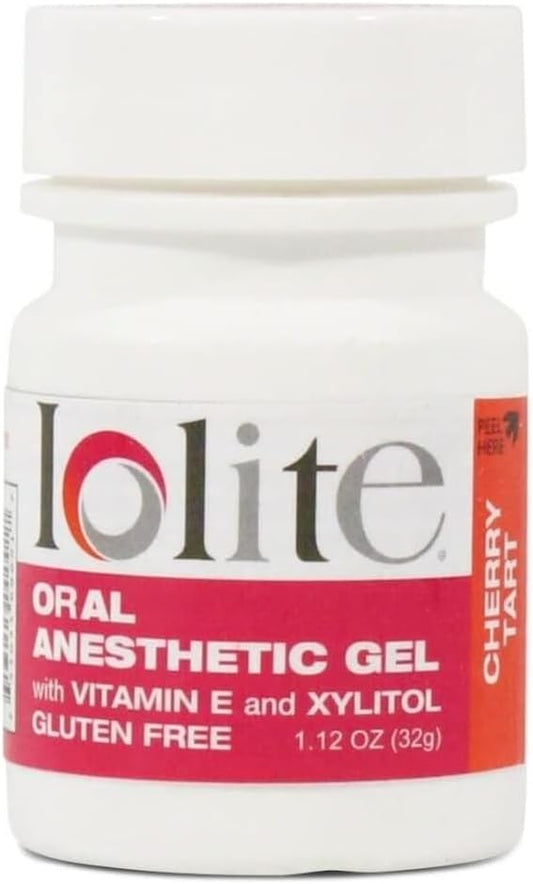 IOLITE Oral Topical Gel with Xylitol and Vitamin E - Gluten Free - Relief for Canker Soars and Dental Pains (1oz, Cherry Tart Dye-Free)
