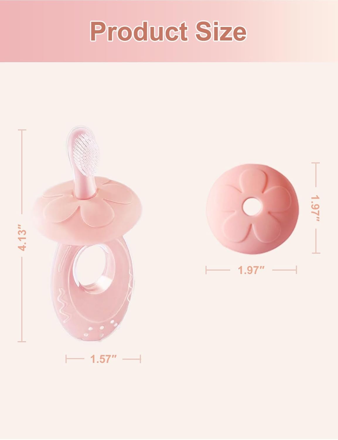 Baby Toothbrush & Teether for Infant and Toddler, Silicone Baby Oral and Tongue Cleaner, Ultra Soft Infant Training Toothbrush with Travel Case, Adjustable Safety Shield - Pink