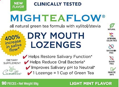Sugar Free Dry Mouth Lozenges with Xylitol/Stevia, Light Mint, Clinically Tested by Dental Professionals, NO Artificial Flavors/Colors, NO Aspartame,and NO Titanium Dioxide