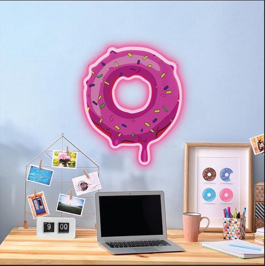 Donut NEON Wall Sign, Cute Food Pink LED Light, Wall Decor, Perfect for Holiday and Birthday Gift, Party Decor, Pink Donut Wall Sign for Kids Room, Bar, Restaurant