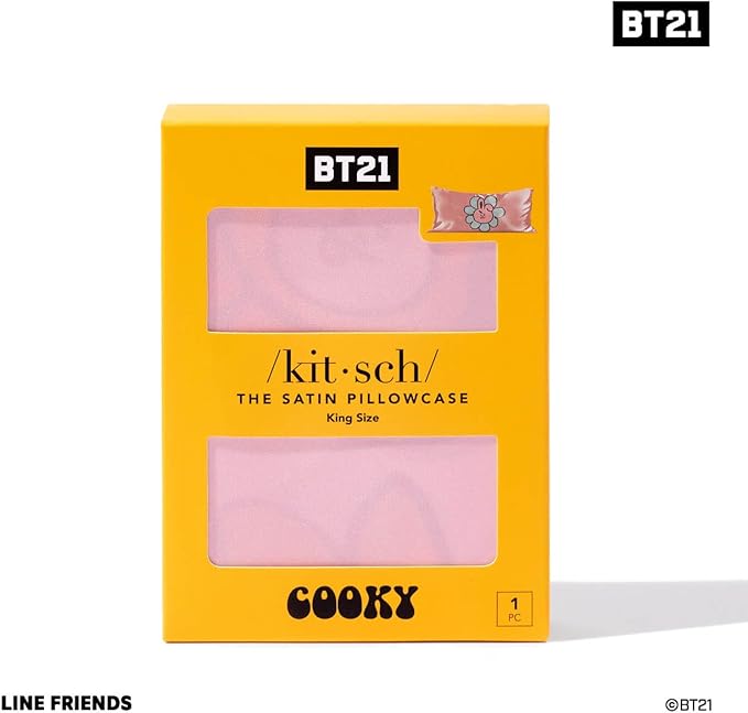 Kitsch x BT21 (Cooky) Satin Pillowcase with Zipper for Hair & Skin - Softer Than Silk Pillow Cases, Smooth Cooling Pillow Cover, Wrinkle-Free, Machine Washable, King Size (19x36)