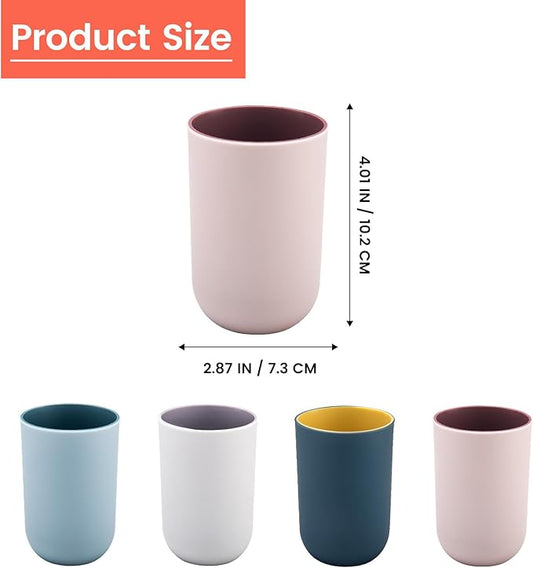 4 Pieces Plastic Bathroom Tumblers, PNDID Unbreakable Toothbrush Cup, Plastic Mouthwash Cup Toothbrush Holder (Light Gray, Dark Blue, Light Pink, Light Blue)