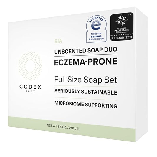 Codex Labs Eczema Soap for Kids & Adults – 2-Pack Unscented Eczema Hand Soap Bars with Shea Butter, Olive Oil & Calendula – Microbiome-Supporting, pH-Balanced, Clinically Tested – 8.4 oz Total